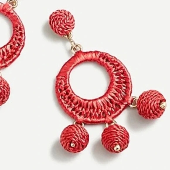 NWT J. Crew Raffia Drop Earrings Red - Picture 2 of 2
